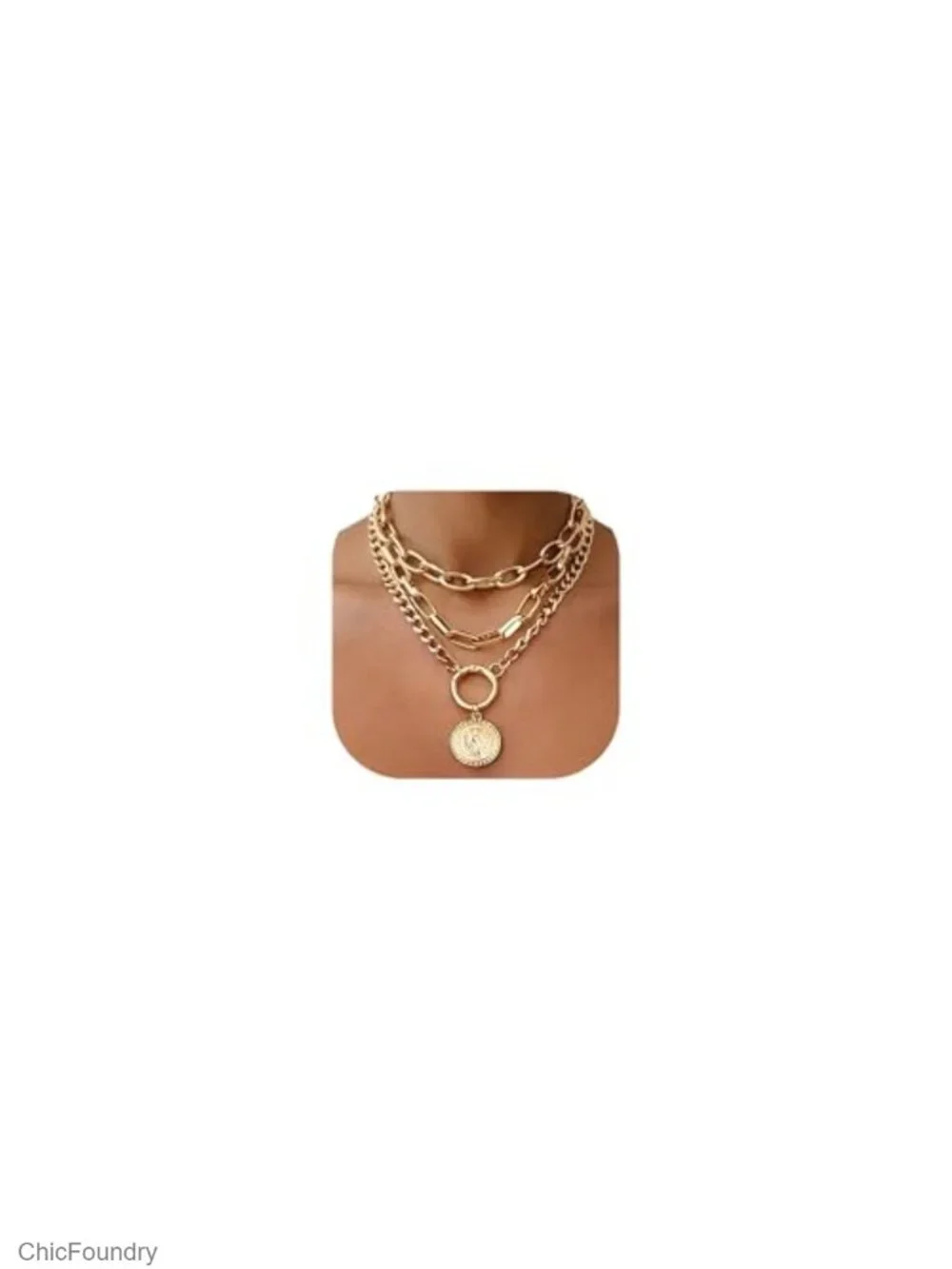Vintage Chunky Gold Layered Necklace Set 3 Pack Statement Jewelry Women